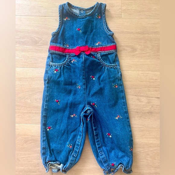 Y2K vintage Gymboree Denim Kids Overalls with Red Accents - Picture 1 of 6